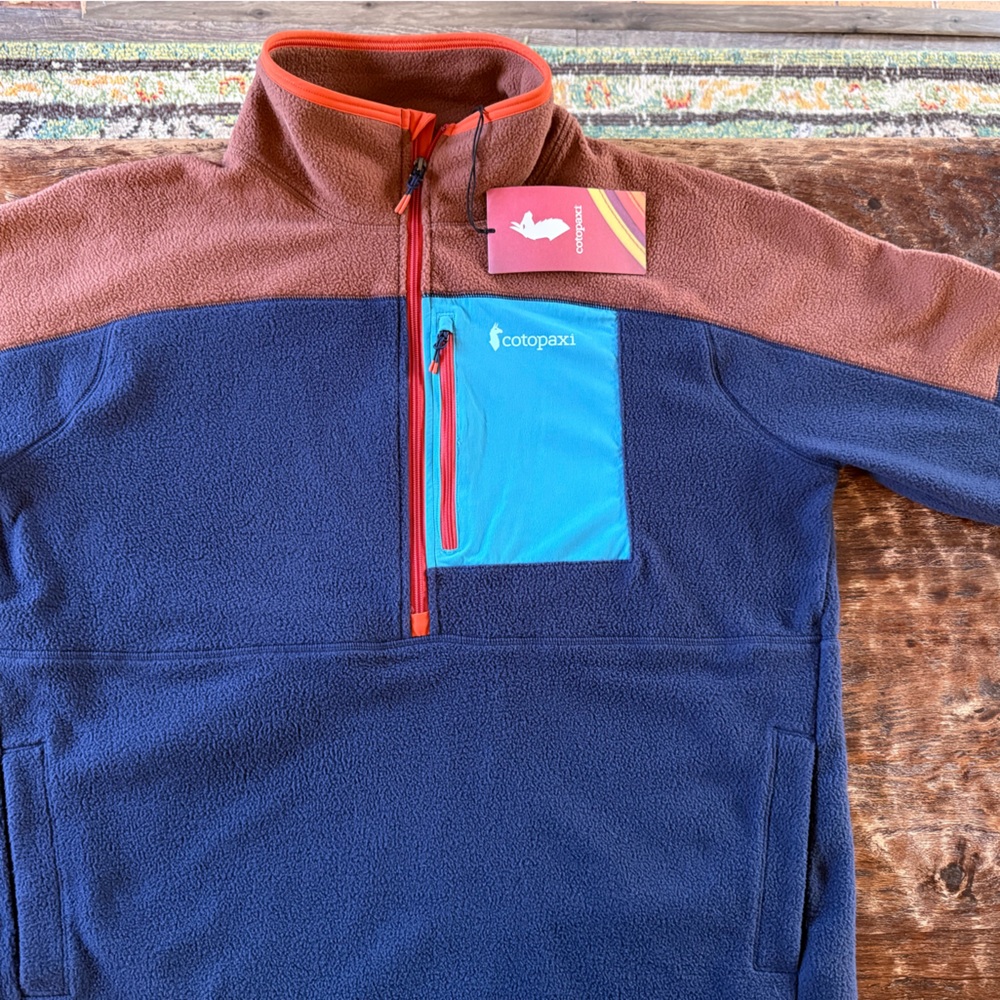 Cotopaxi Fleece Pullover with Blue and Brown Accents